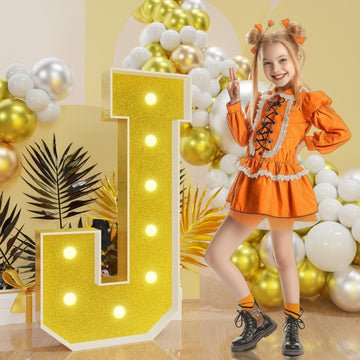 Imprsv Marquee Letters Gold 3Ft: Golden Party Decor - Light Up Letter J Large 3 Feet Tall - Party Decorations Letter For Birthda