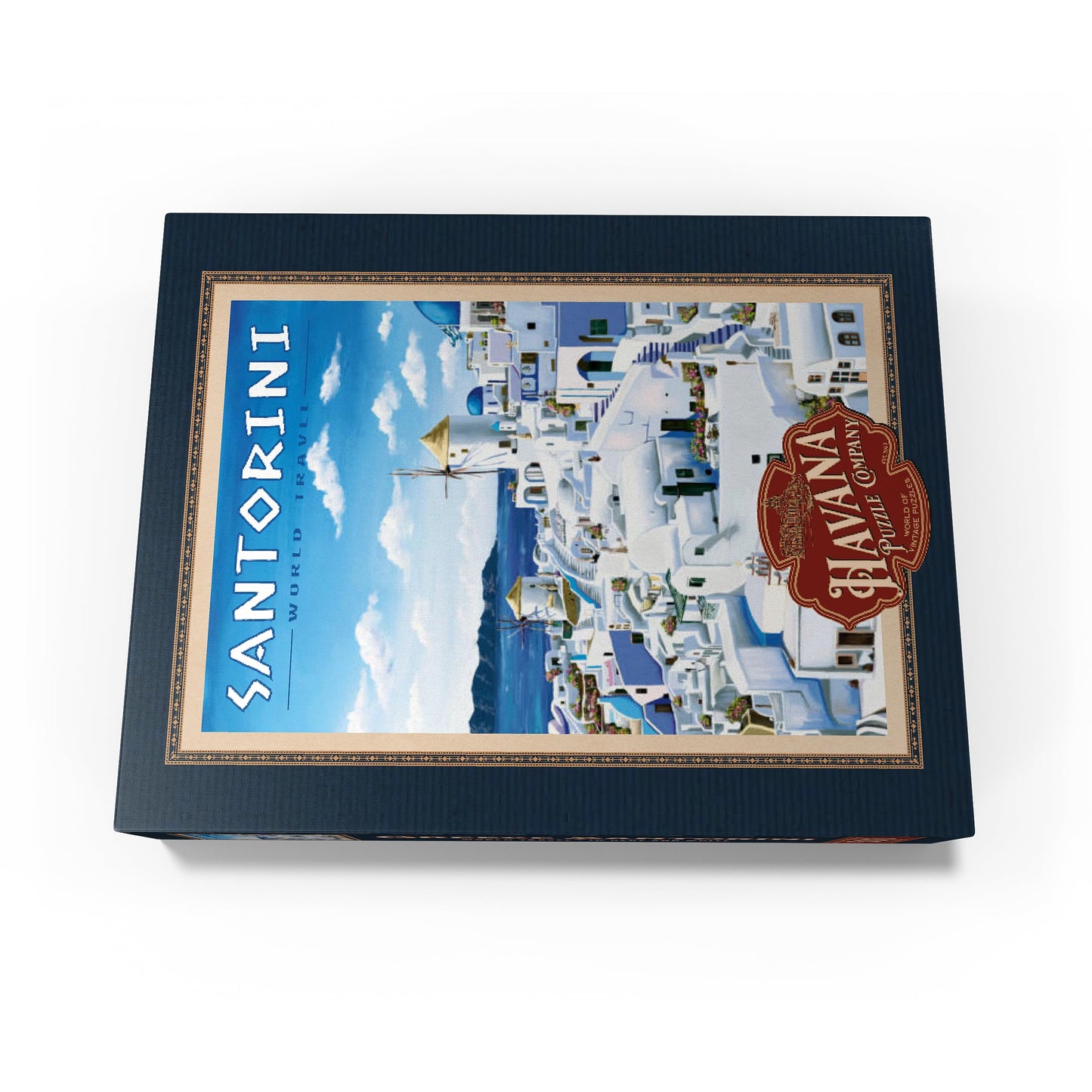 Mypuzzle Greece Santorini - In Blue And White, Vintage Travel Poster - Premium 500 Piece Jigsaw Puzzle For Adults