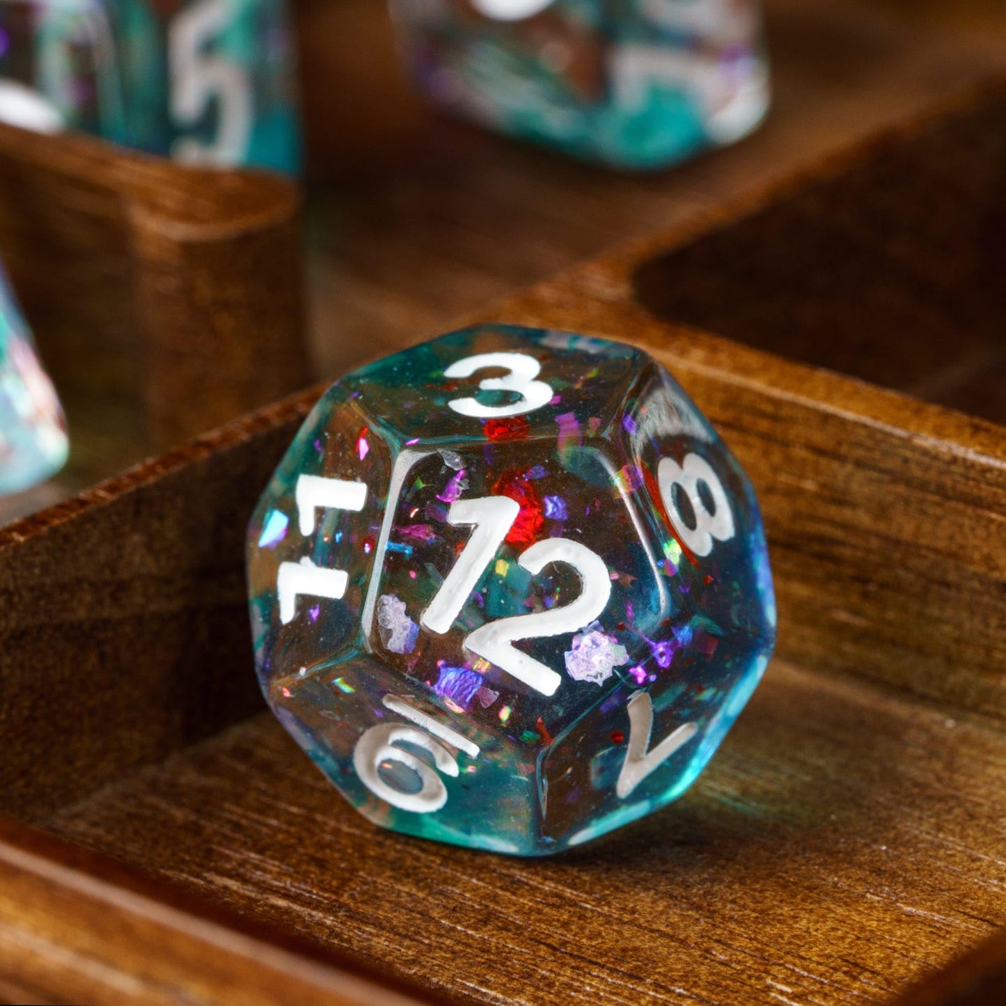 HDdais DND Dice Set, 7PCS Polyhedral Dice Set Filled with Red Foil for Dungeons and Dragons, Blue Iridecent Swirls D&D Dice for