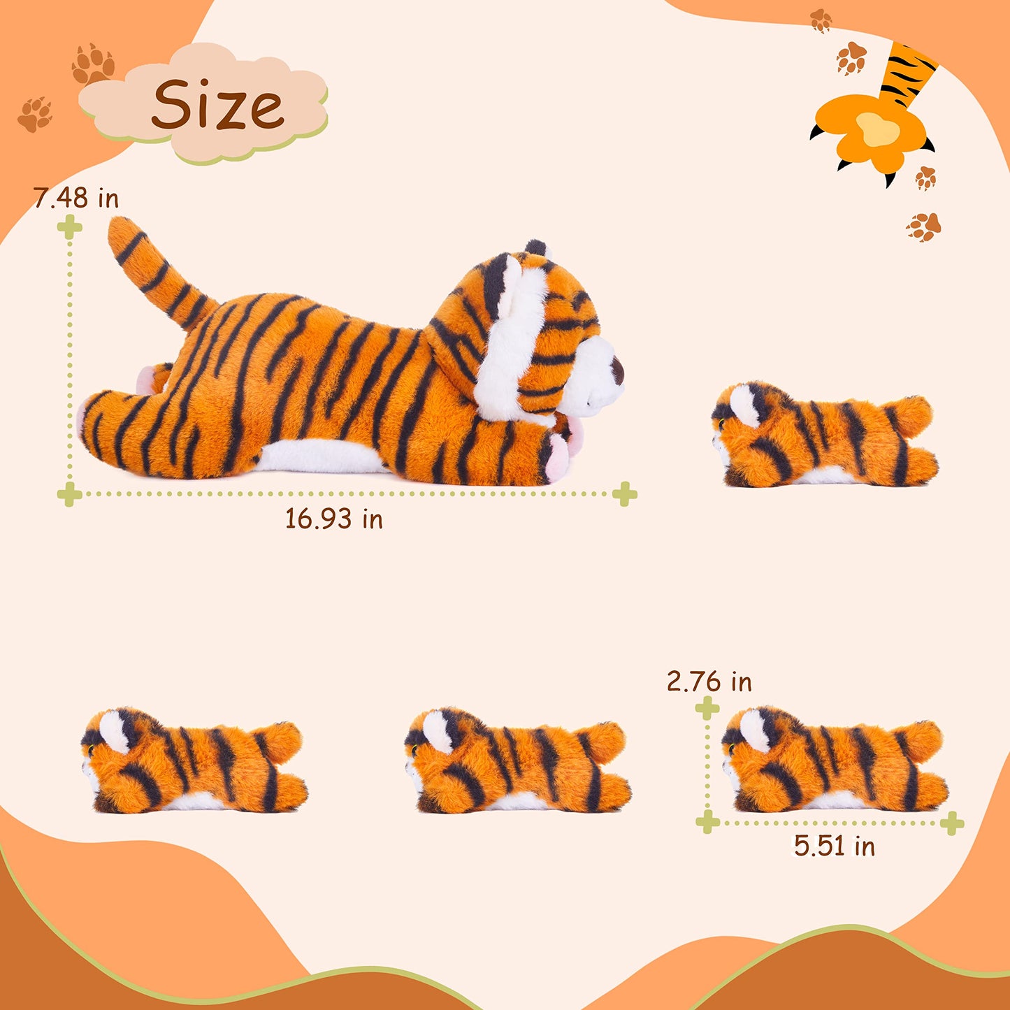 Earthsound Tiger Mom And Baby Stuffed Animal Mommy Plush Toy,16 Cute Small Mama Soft Toy With Mini Little Babies,Family Set Gi