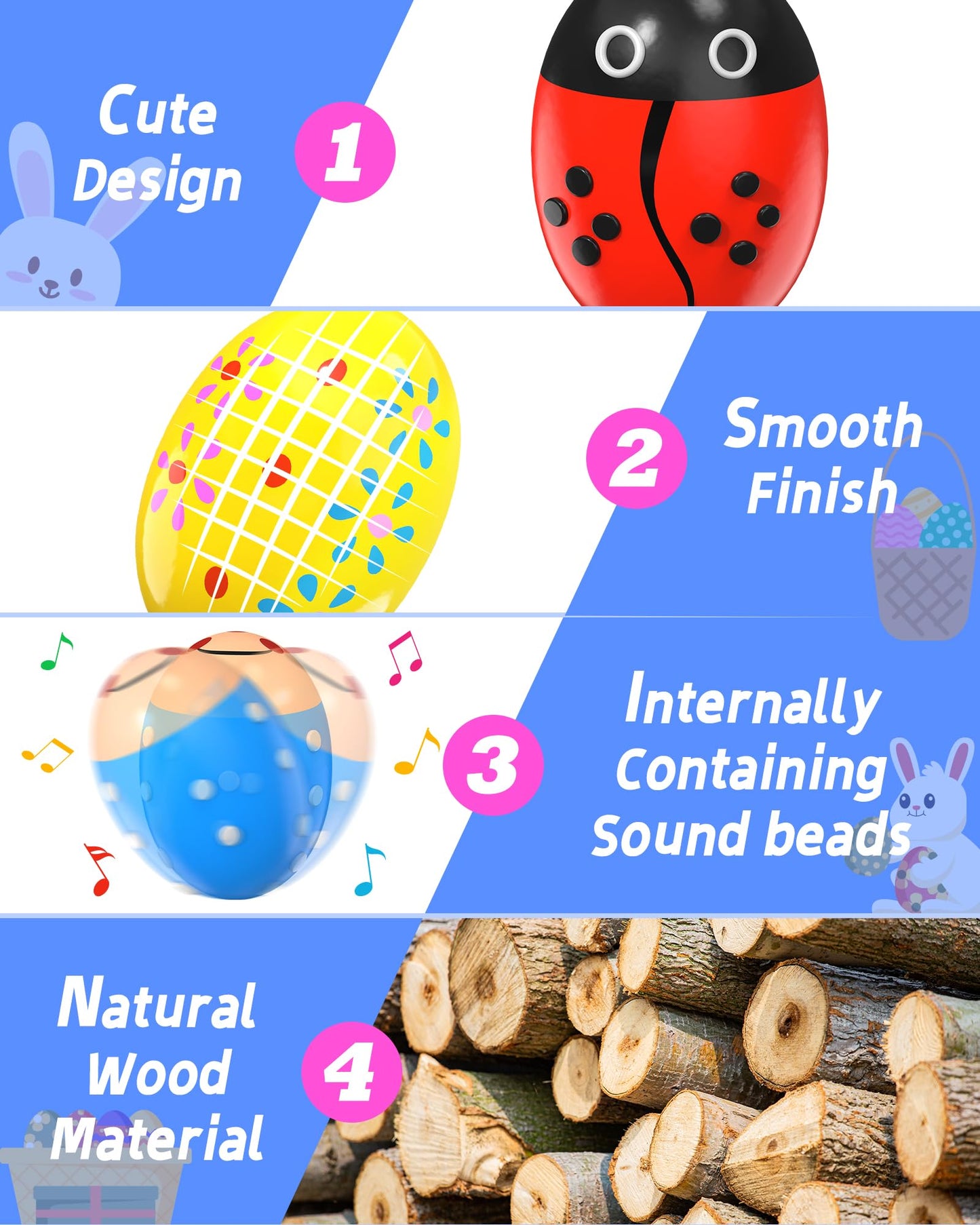 9 Pack Wooden Percussion Musical Shaker, Toddlers Stocking Stuffers 1 2 3 Year Old, Baby Christmas Stocking Easter Basket Stuffe