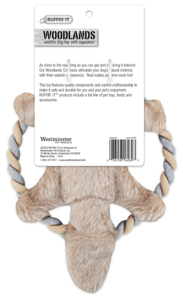Ruffin' It Plush Chipmunk Dog Toy with Rope Chew Ring, 8.5 Inch, Multi, All Breed Sizes
