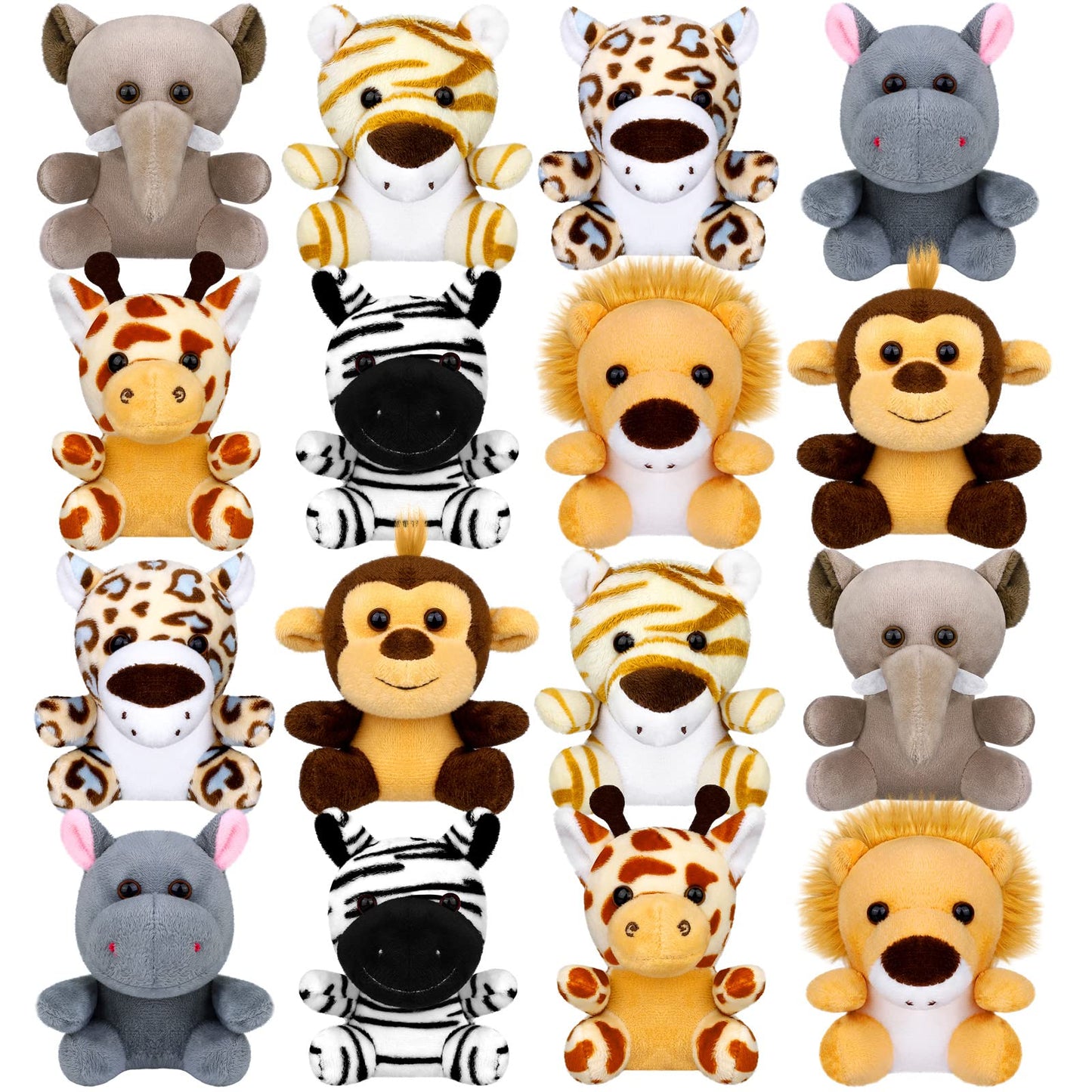 Elcoho 16 Pieces Safari Mini Stuffed Jungle Animal Set Small Stuffed Forest Animal 3.75 Inch Animal Keychain Plush Toys For Animal Themed Parties Kids Birthday(Sitting)