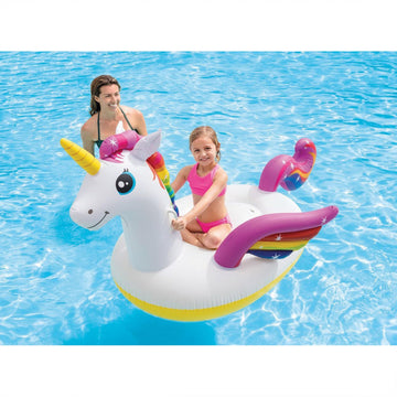 Intex Durable Premium Raft Grade Vinyl Unicorn Inflatable Ride On Pool Float With 2 Heavy Duty Handles And Repair Patch, Multicolor