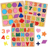 Wooden Puzzles For Toddlers 1 2 3 4 5 Year Old, Alphabet Puzzle Number Puzzle Shape Abc Puzzle, 3 In 1 Preschool Educational Learning Toys With Puzzle Board For Girls Boys Set Of 3