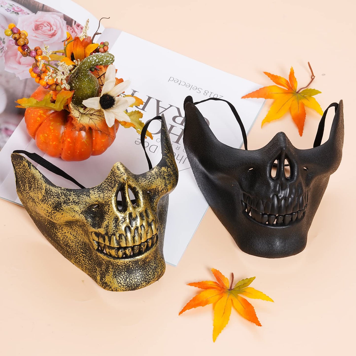 Yookat 4 Pieces Halloween Masquerade Mask Skull Skeleton Mask Half Face Skeleton Mask Masquerade Masks Skull Masks for Halloween