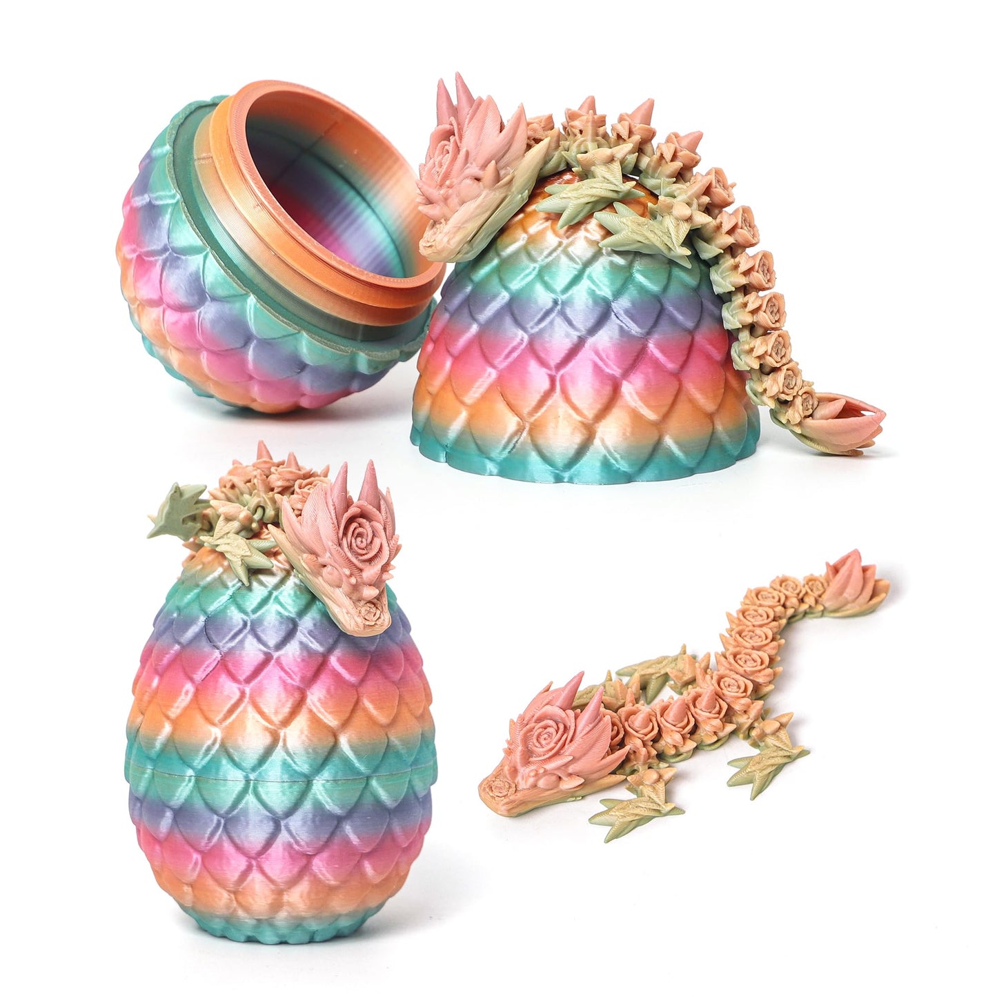 Flavery 3D Printed Rose Dragon Egg-Mini 5 Inch Rose Dragon In Egg, Easter Egg Toy, 3D Printed Gift, Dragon Collection, Figure De
