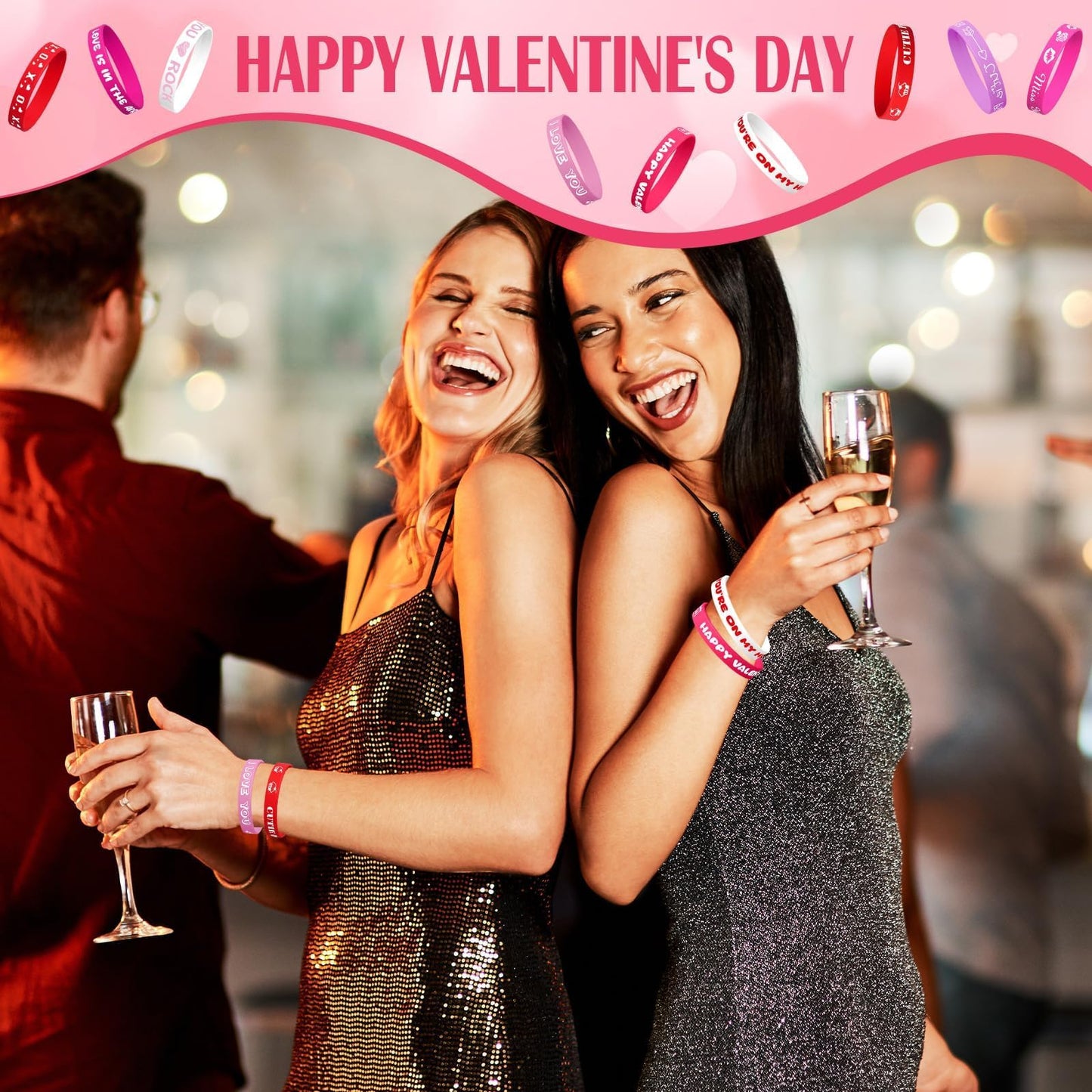 AXBMM 60PCs Valentine Bracelets Rubber Bulk Valentine's Day Heart Silicone Wristband Valentines Day Accessories for Valentines D