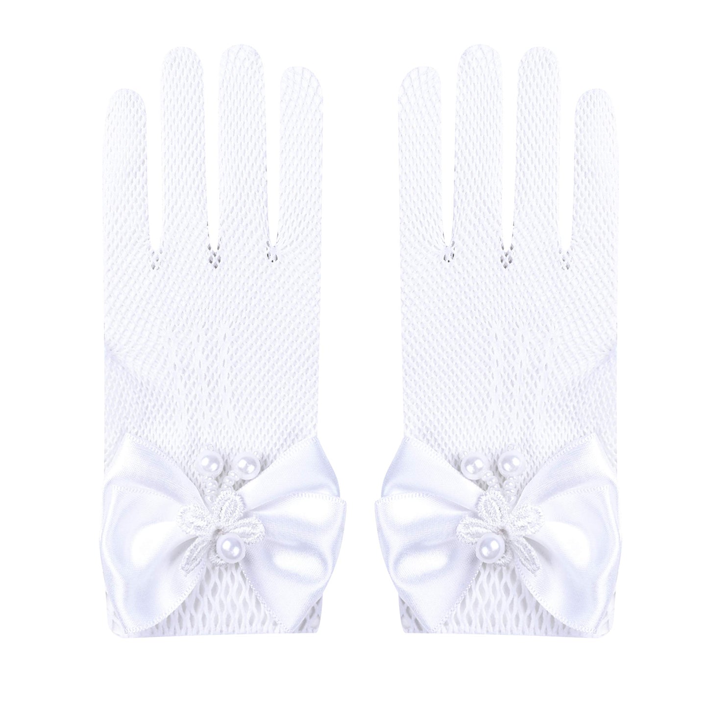 Flower Girls Dress White Tea Party Gloves Princess Dress Size 7-8