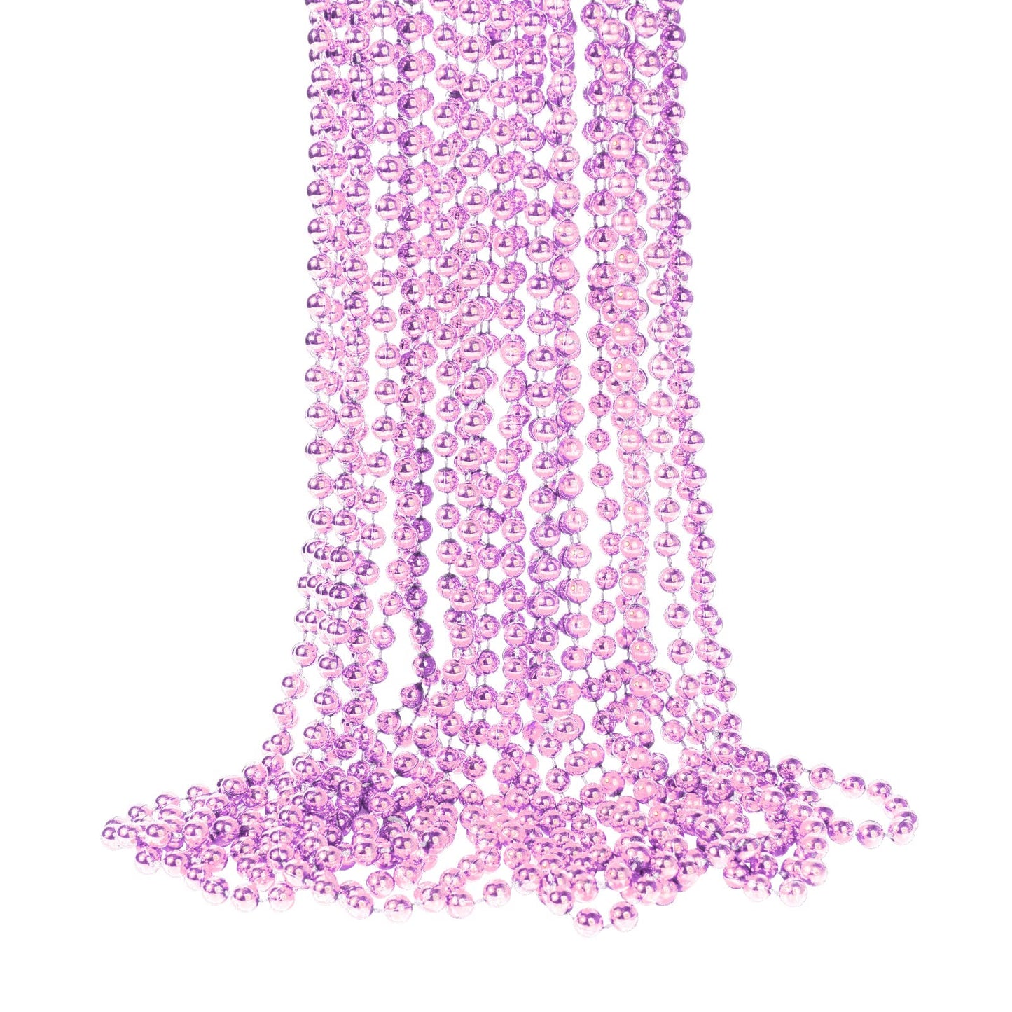 YAXINRUI 33 Inch 7 mm Metallic Pink Bead Necklaces, 15pcs Mardi Gras Beads Bulk Round Beaded Necklaces Costume Necklace for Mard