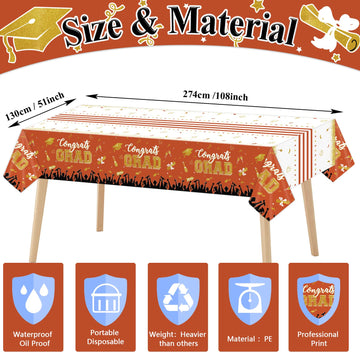 Chiazllta Set Of 3 Graduation Tablecloths Class Of 2024 Congrats Grad Orange Graduation Party Tablecover Decorations Party Suppl