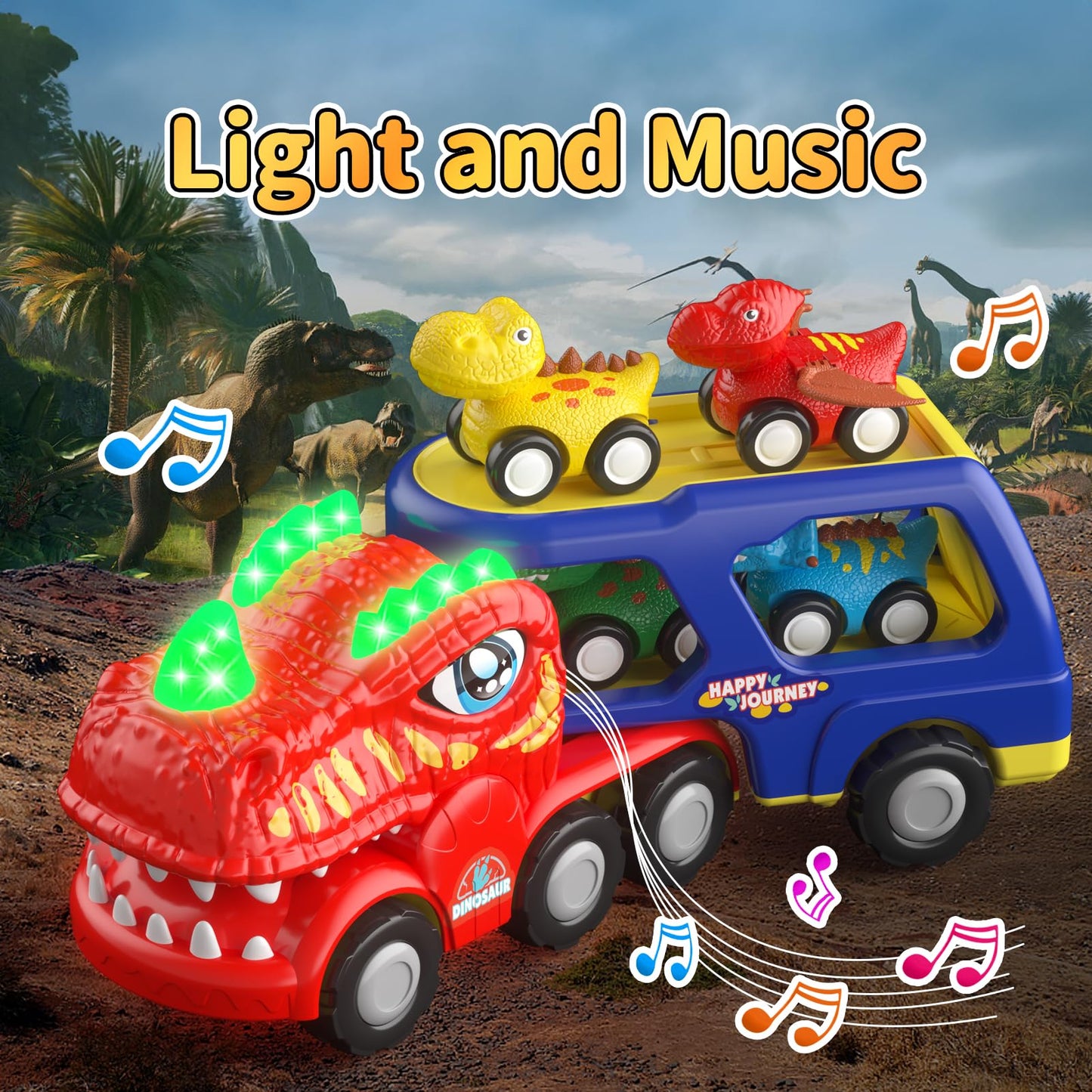 newcrave Toddlers Cars Toys for 1 2 3 4 Years Old Boys, 5 in 1 Dinosaur Car Toys for Kids 2-4, Easter Birthday Gifts for Toddler