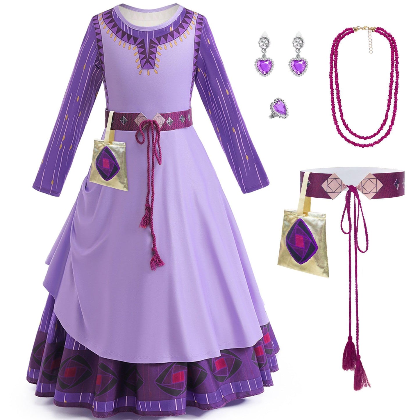 Grivos Wish Asha Dress Costume For Girls Princess Dress Up Kids Cosplay Outfits Halloween Christmas Party, Wish Purple, 110 (3-4T)