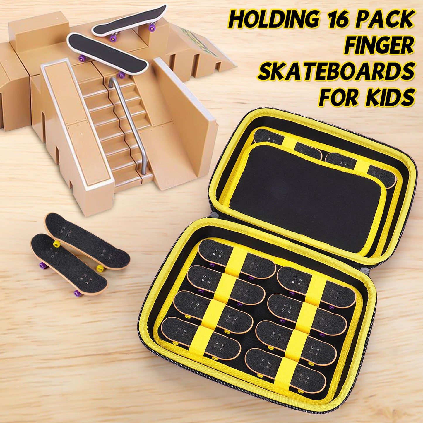 Mgznmty Portable Storage Case For Teck Deck Ultra Dlx Finger Skateboards, Fingerboard Carrying Case Compatible With 16 Pcs Tech
