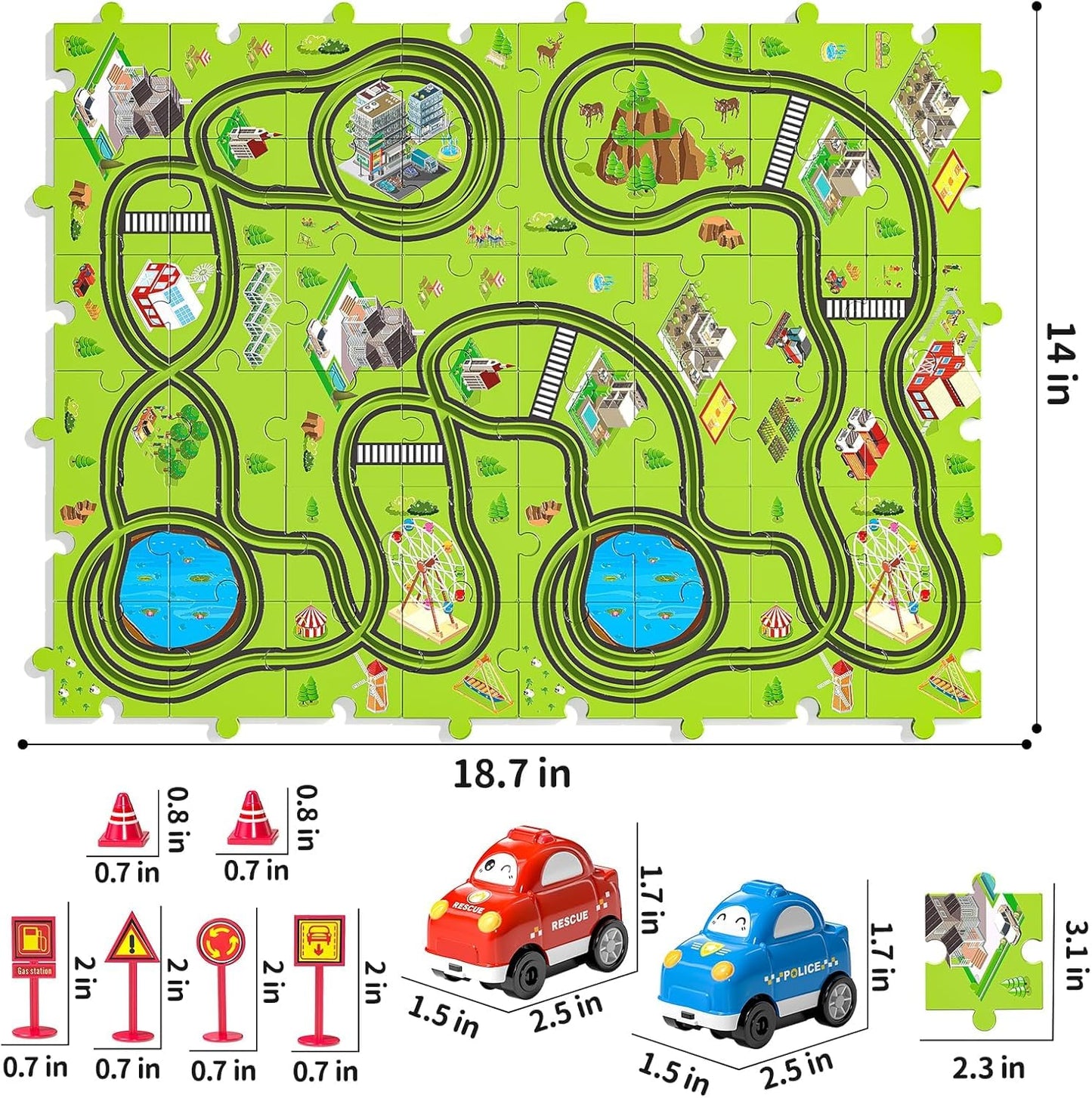 Temi 48 Pieces Puzzle Race Tracks Car Set Toys For Kids Ages 3-5 - Toddler Toys Gifts For 3 4 5 Year Old Boys, Puzzle Tracks Car Toys For Boys Ages 3-5 4-6, 3 4 5 6 Year Old Boys Birthday Gifts