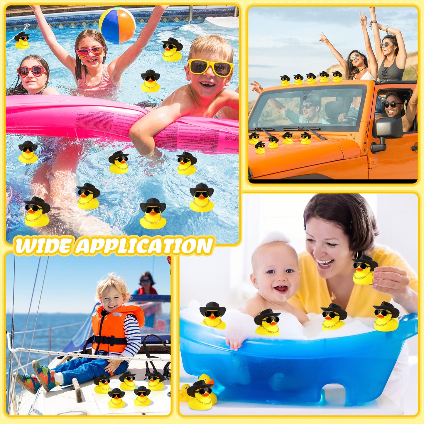 Sotiff 48 Sets Cowgirl Rubber Duck Squeaky Duck Bath Party Toy Duckies Car Dashboard Decorations With Mini Necklace Hat And Sunglasses For Valentine Bathtub Baby Shower Birthday Swimming(Yellow)