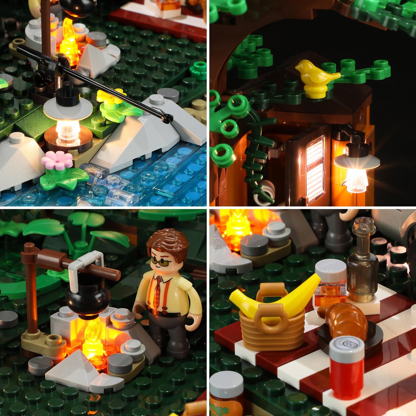 Funwhole Lookout Campground Lighting Building-Bricks Set - Retro Wild Lookout Tower Camping Car And Family Minifigures Led Light Building Set 1426 Pcs For Adults And Teen