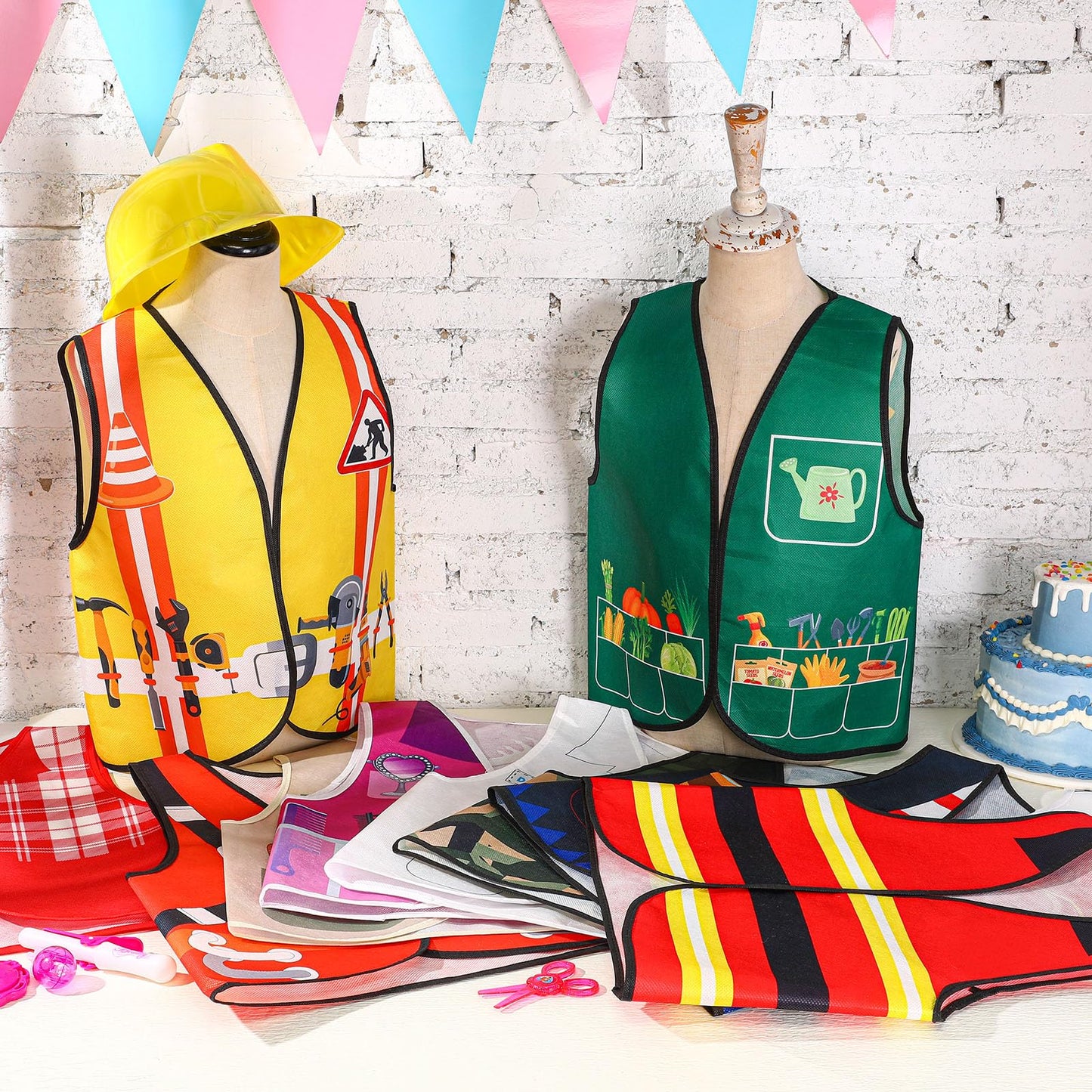 Geyoga 24 Pcs Kids Community Helper Dress Up Vest Career Cosplay Cloth Toddlers Occupation Pretend Play Costume