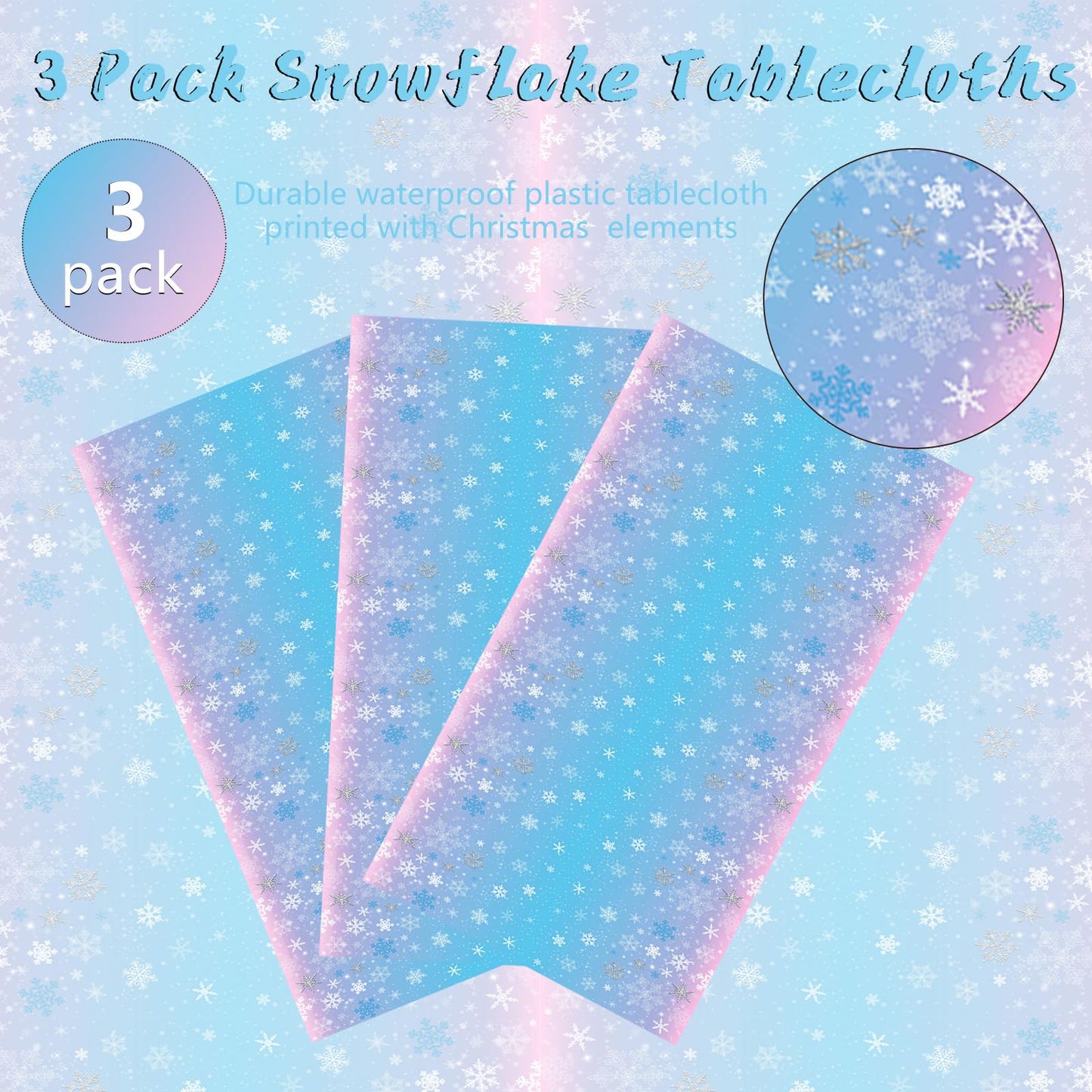 Kesfey 3 Packs Christmas Snowflake Tablecloth 51 X 87 Inch Winter Frozen Wonderland Table Cover Disposable White Snowflake Plast