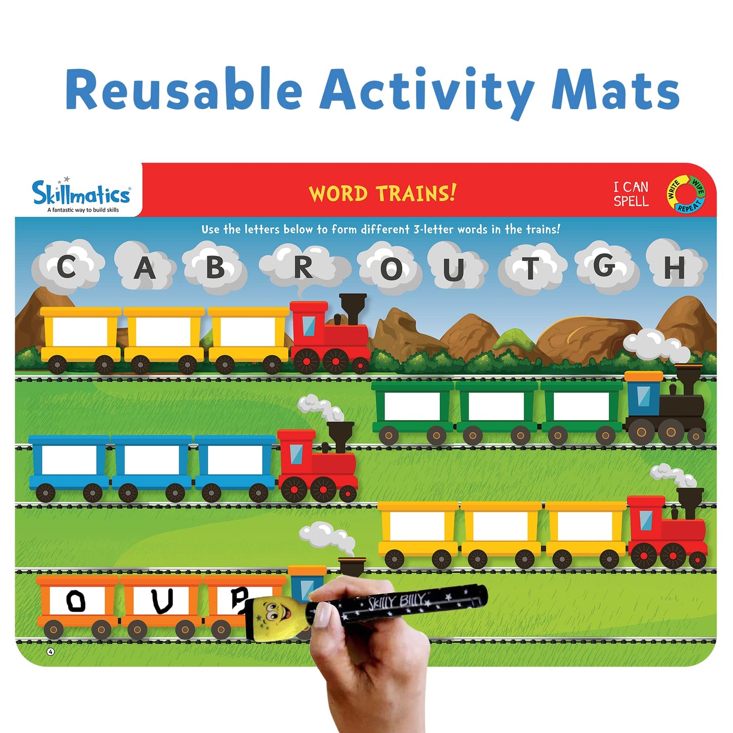 Skillmatics Educational Game - I Can Spell, Reusable Activity Mats With 2 Dry Erase Markers, Gifts For Ages 3 To 6