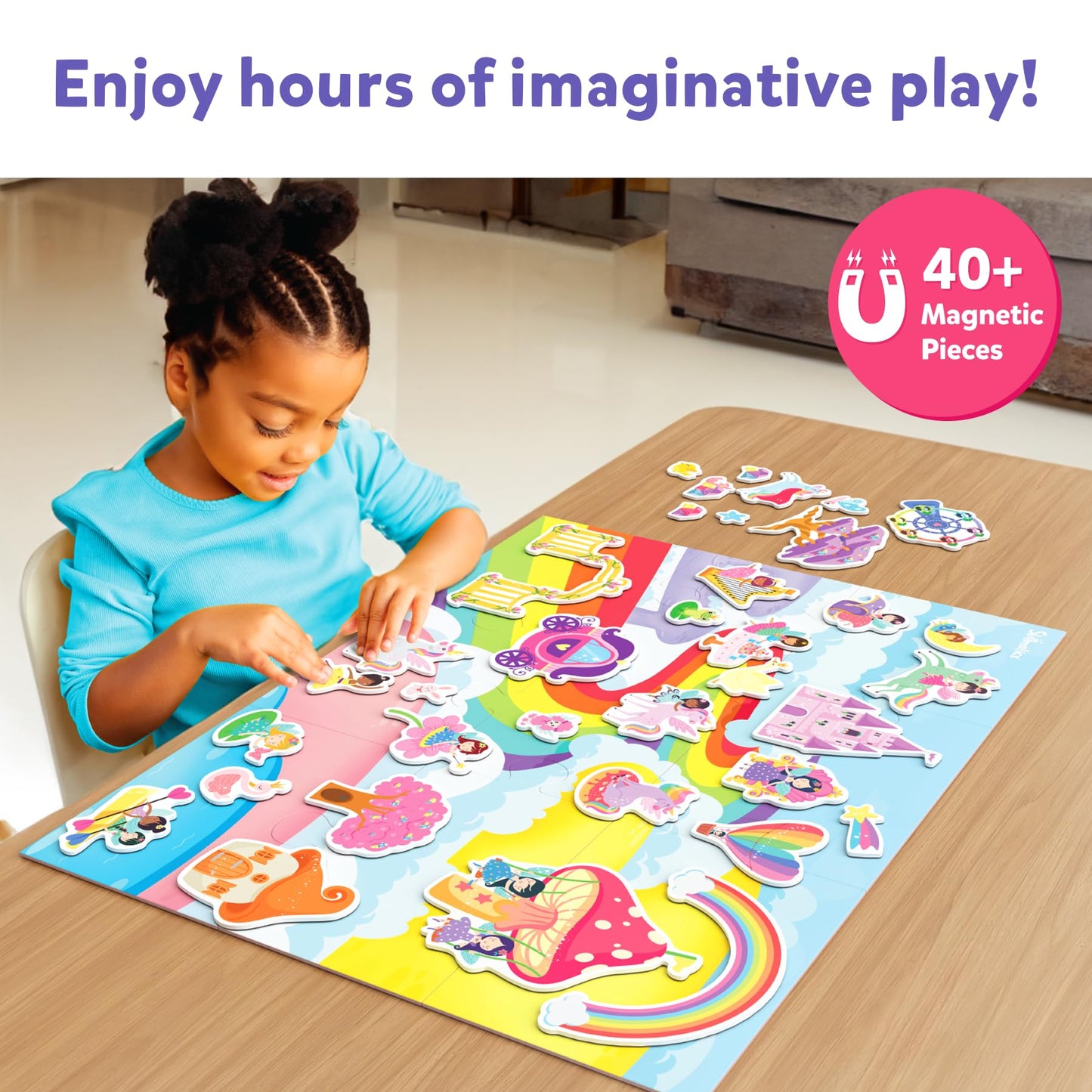 Skillmatics Creative Toy Magnetopia - Princess & Unicorn Land, Interactive Pretend Play Set for Kids, Toddlers, 40+ Magnetic Pie