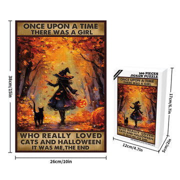 Great Jigsaw Puzzles for mature-themeds 300 Pieces Black Witch Once Upon A Time There was A Girl Who Really Loved Cats Halloween Puzzles for mature-themeds Toys Gift Family Decoration Kids Puzzle