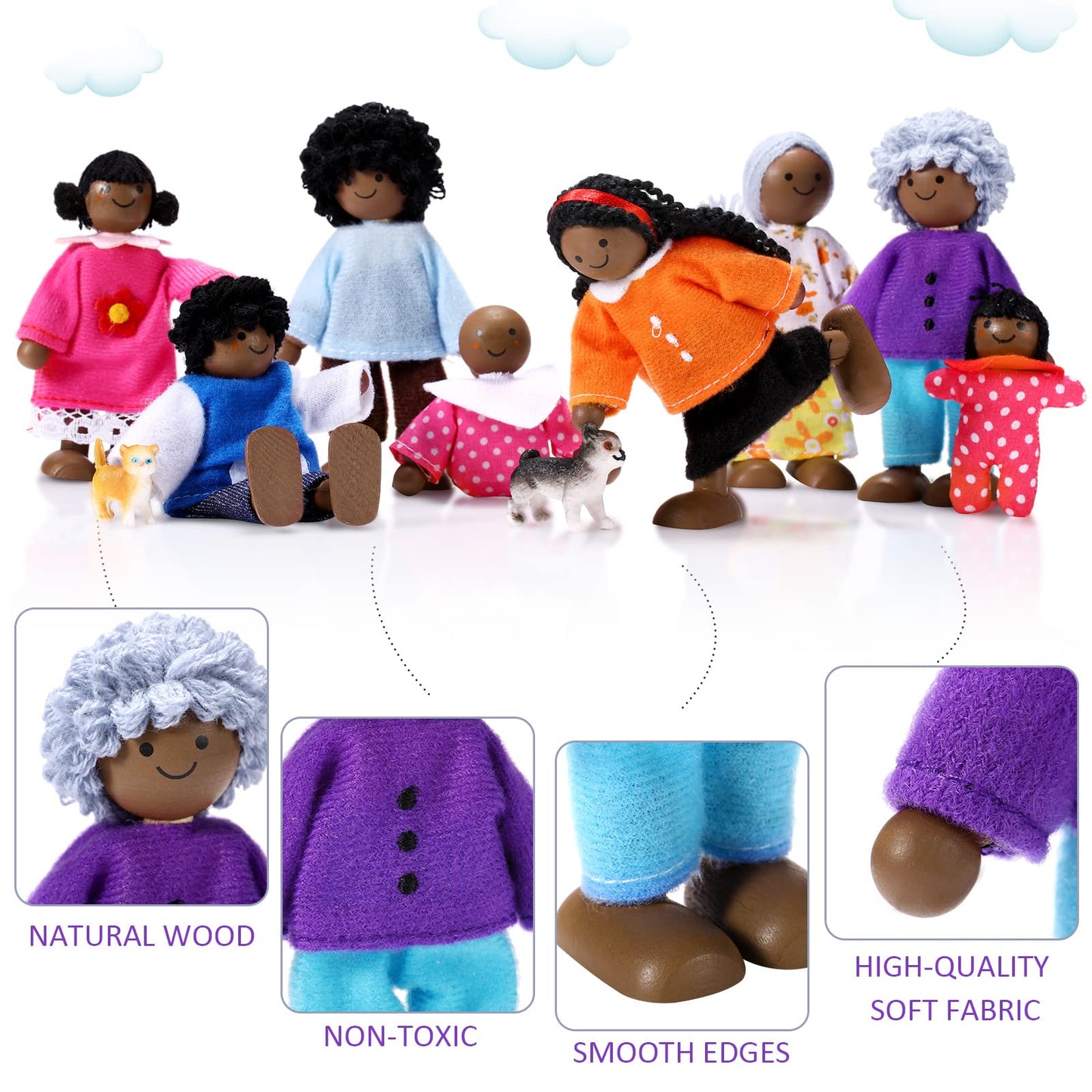 Skylety 10 Pcs Wooden Dollhouse Set Of Mini People Figures Dollhouse Dolls Wooden Doll Pretend Play Figures Accessories(Cute Style)