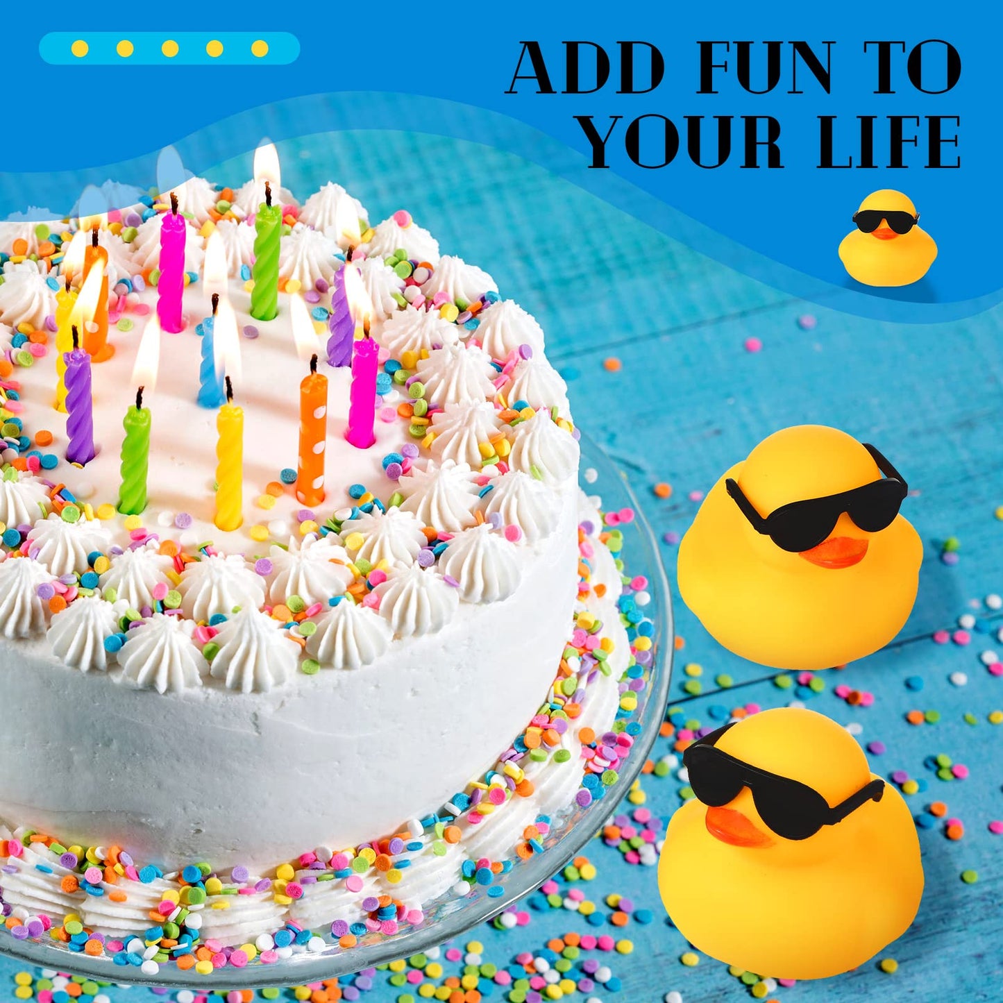 Chivao 12 Pcs Rubber Ducks With 12 Sunglasses/ Hats/ Headwear/ Scarf Small Mini Cruise Rubber Duckies Bathtub Toys In Bulk(Duck With Sunglasses,Yellow)