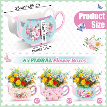Yinder 6 Pcs Tea Party Decorations Princess Party Flower Boxes Centerpiece Floral Teapot Centerpiece For Floral Tea Themed Birthday Wedding Supplies(Sweet Tea Pot)