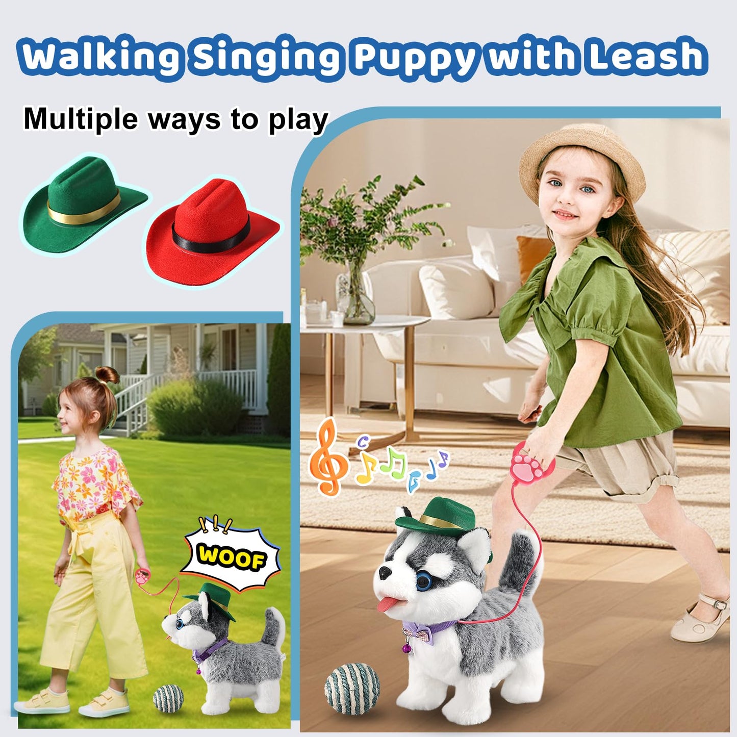 Walking Husky Barking Dog Toy For Child Kid Licking Talking Dog With Leash, Interactive Puppy That Barks Tail Wagging Plush Robo