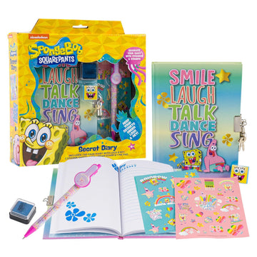 Spongebob Journal and Diary Set for Kids - Bundle with Spongebob Diary Book with Lock and Key Pen Stamper Tattoos and More | Spongebob Notebook and Pen
