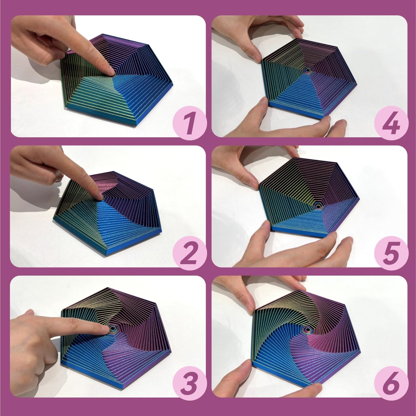 Fractal Fidget Hexagon-3D Printed Hexagon Fidget Toy, Infinity Cube Sensory Toys For Adults, Desk Spinning Toy, Hexagon Spiral V