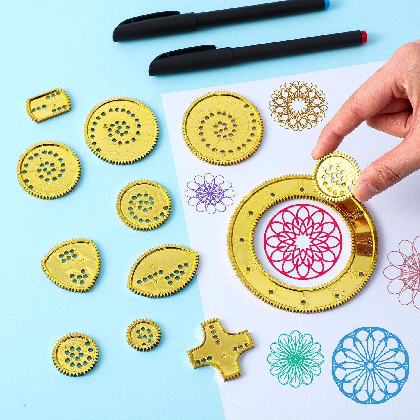 Chivao Spiral Art Gear Geometric Ruler Spiral Circle Template For Drawing Plastic Template Ruler Drawing Kit Spiral Curve Stencils With Pens Paper For Drawing Diy Art Crafts Sketch(Modern)