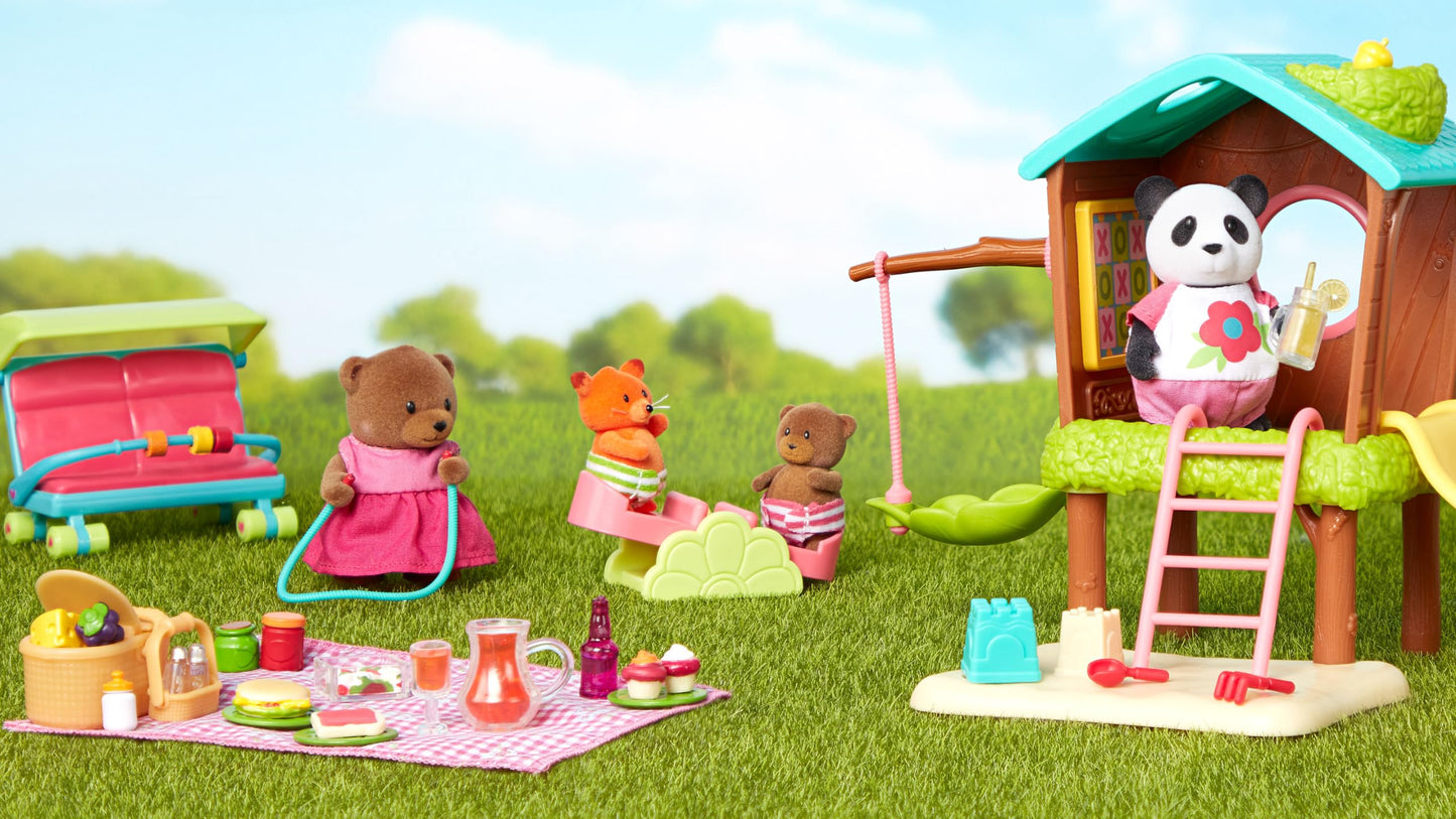 Lil Woodzeez - 13Pcs Baby Sitter Playset - Miniature Dollhouse Furniture & Accessories - 3 Doll Figures Included - Pretend Play