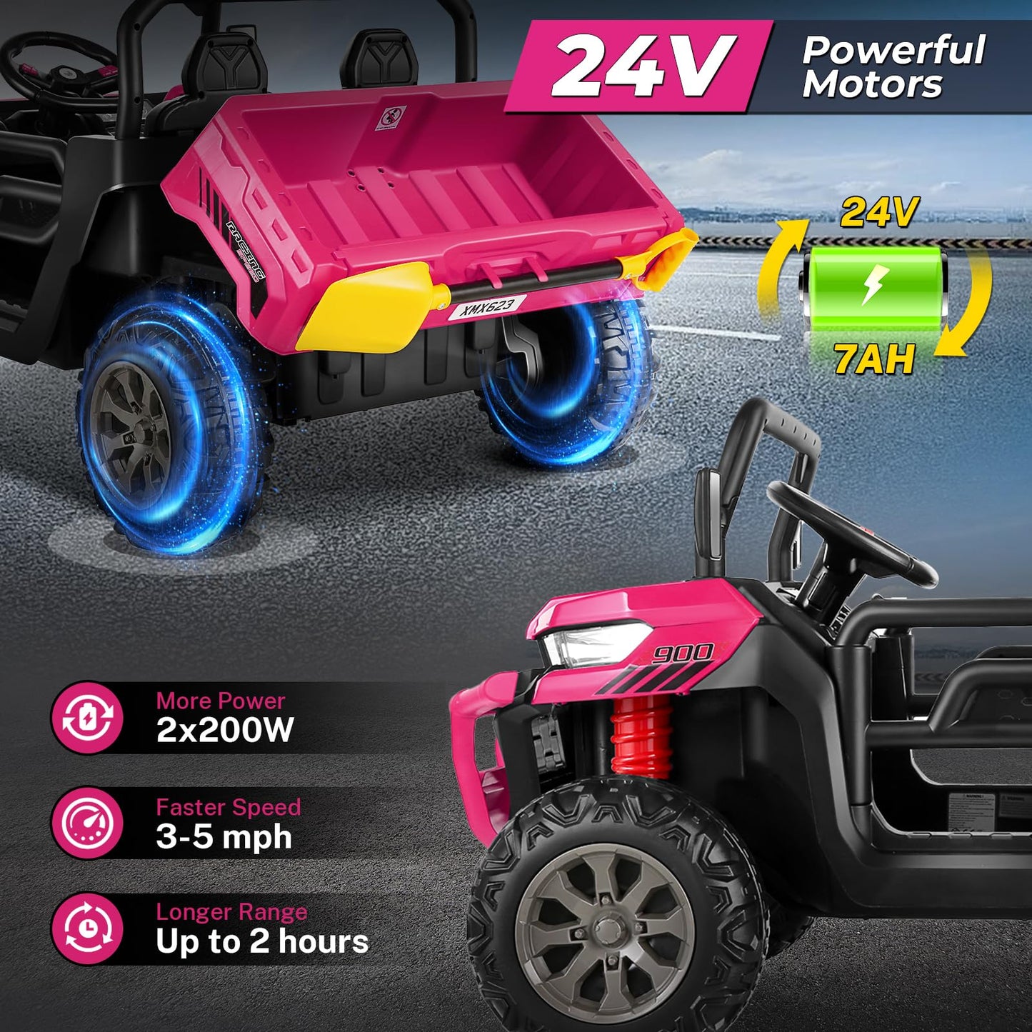 Hikole 2 Seater Ride On UTV Car for Kids, Two Seater Kids Electric Dump Truck Car w/Remote Control, 2X200W Motors, Electric Dump