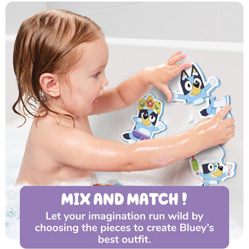 Tomy Toomies Bluey Bath Puzzle - Mix And Match Bluey Puzzle - Foam Toddler Bath Toys - Includes Mesh Bag Bath Toy Storage With S