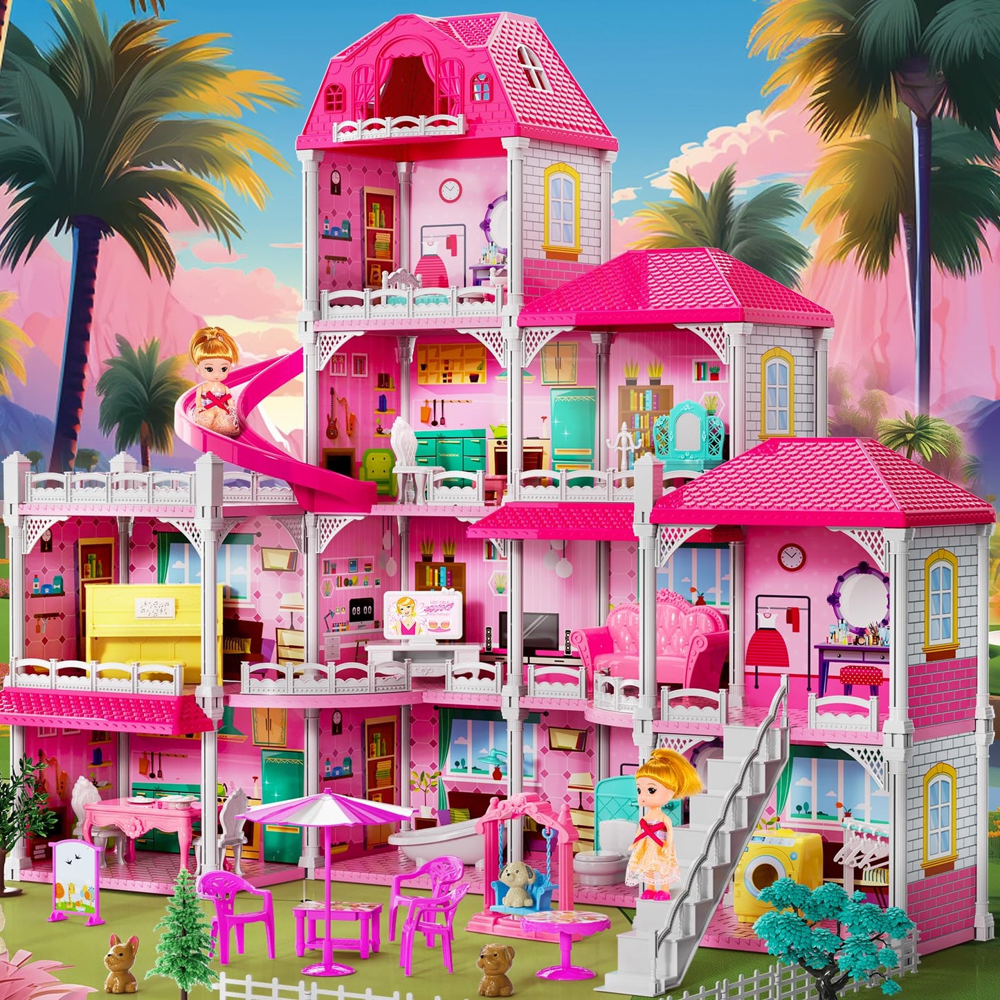 Villa Girls Toys For Kids Ages 2 3 4 5 6 7 - Girls Dolls, Diy Girls Toys, Girls Indoor Toys, Pretend Plays Toy With Accessories