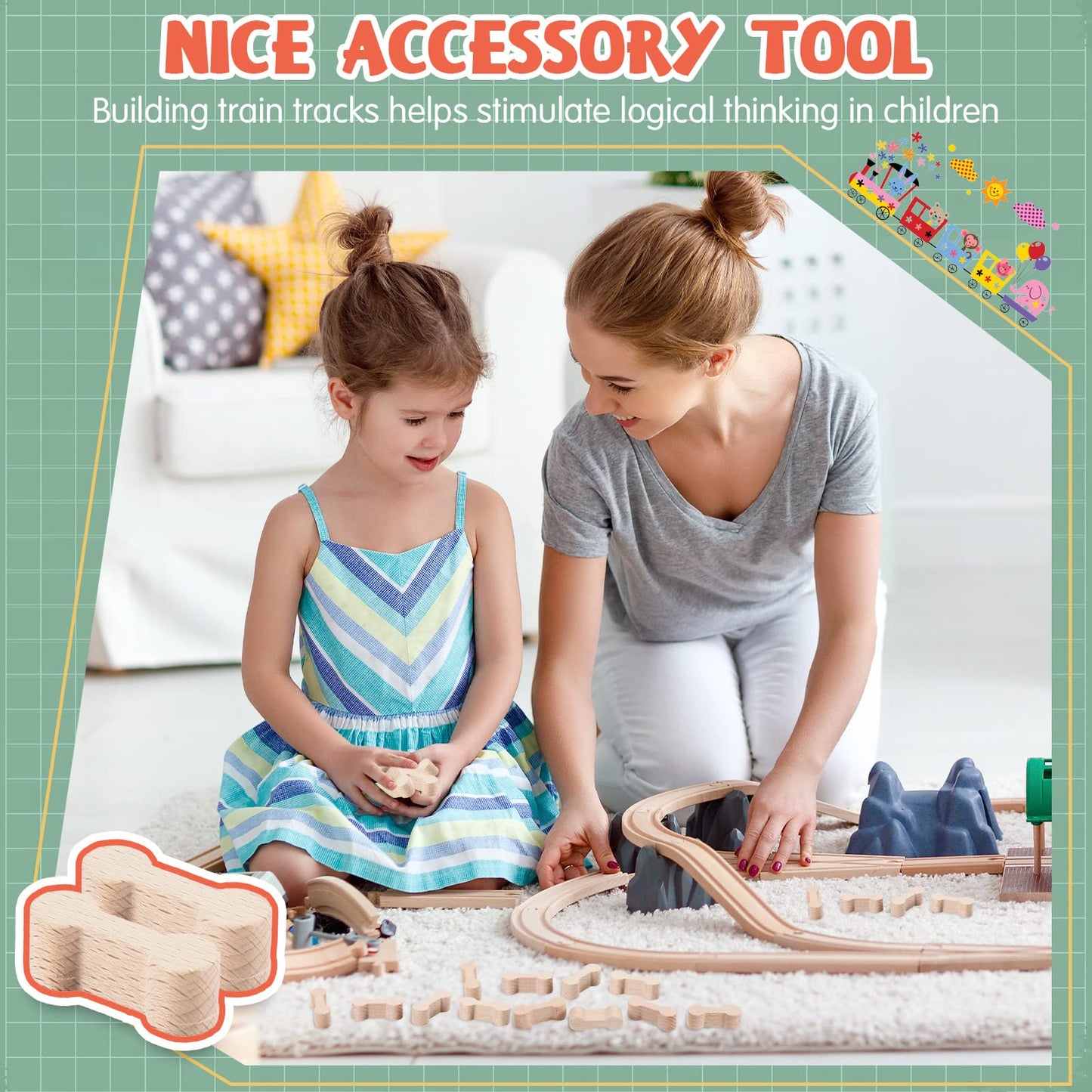 Hanaive 20 Pcs Wooden Dog Bone Track Connector Pack Accessories Wooden Train Track Adapter Connector Pieces Toy Train Set for Te