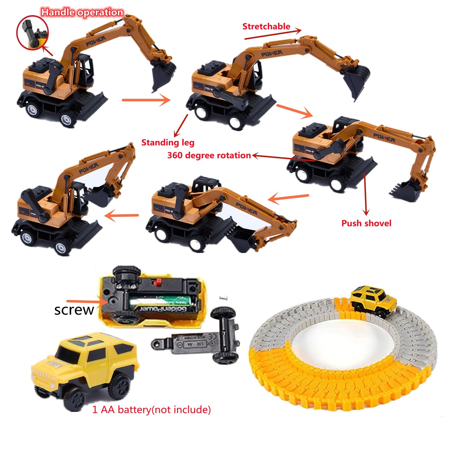 Fweir Play Construction Sand Kit,4 in1 Sandbox 2.8lbs Magic Sand 8 Alloy Construction Trucks 100 pcs Race Tracks 10 Sand Molds 1