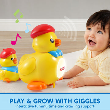 Syncfun Musical Duck Toy With 2 Baby Ducks, Repeats What You Say, Crawling Tummy Time Toy With Light & Music, Early Learning Edu