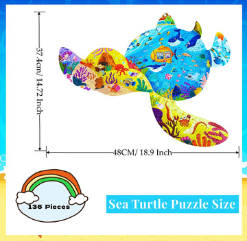 Tpqka Puzzles For Kids Ages 4-8,8-10 And Adults,136 Pieces Turtles Animal Shaped Jigsaw Puzzle Educational Toys Gift For Boys Girl Age 4 5 6 8 Birthday Easter Party Favor