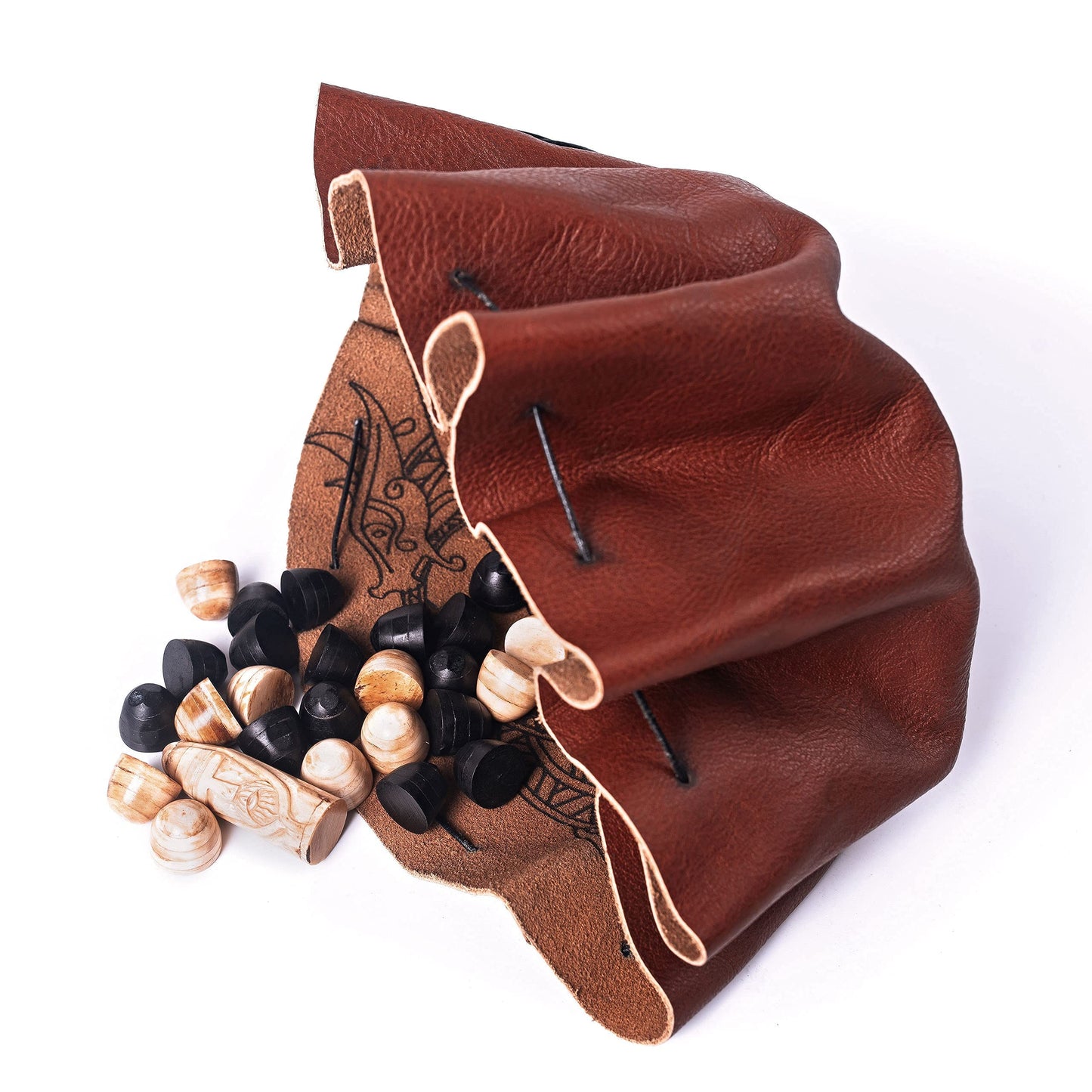 Handcrafted Viking Hnefatafl Set - 100% Genuine Ox-Bone Pieces, Premium Leather Mat, Black - Norse Tradesman, Easy Storage & Travel