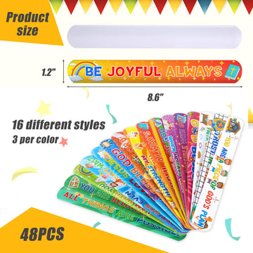 POPLAY 48PCS Christian Slap Bracelets, Snap Wristbands Bible Verses Religious Snap Bracelets for Kids Sunday School Gifts Classr