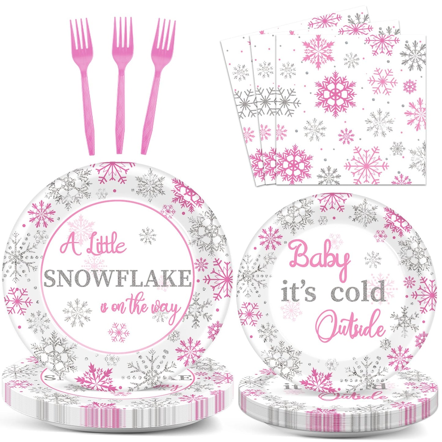 96Pcs A Little Snowflake Is On The Way Party Decorations Snowflake Its Cold Outside Plates Napkins Christmas Winter Wonderland G