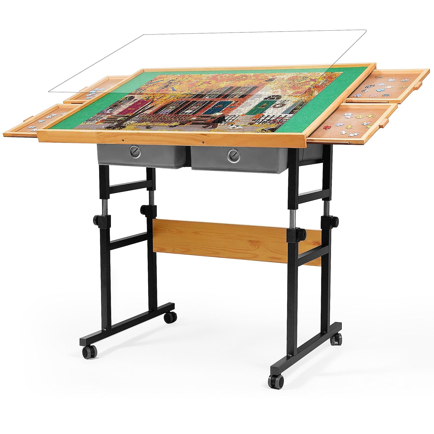 Builderbutler Puzzle Table With Wheels, For 1500 Pieces With Drawers And Cover, 35.4''X26.4'' Adjustable Height & 45 Tilting, Pu