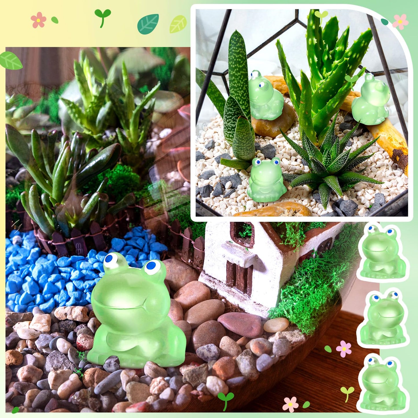 Chitidr Resin Mini Frogs Green Tiny Frog Glow in The Dark Tiny Frogs Luminous Mini Frogs Miniature Figurines Frogs DIY Crafts To