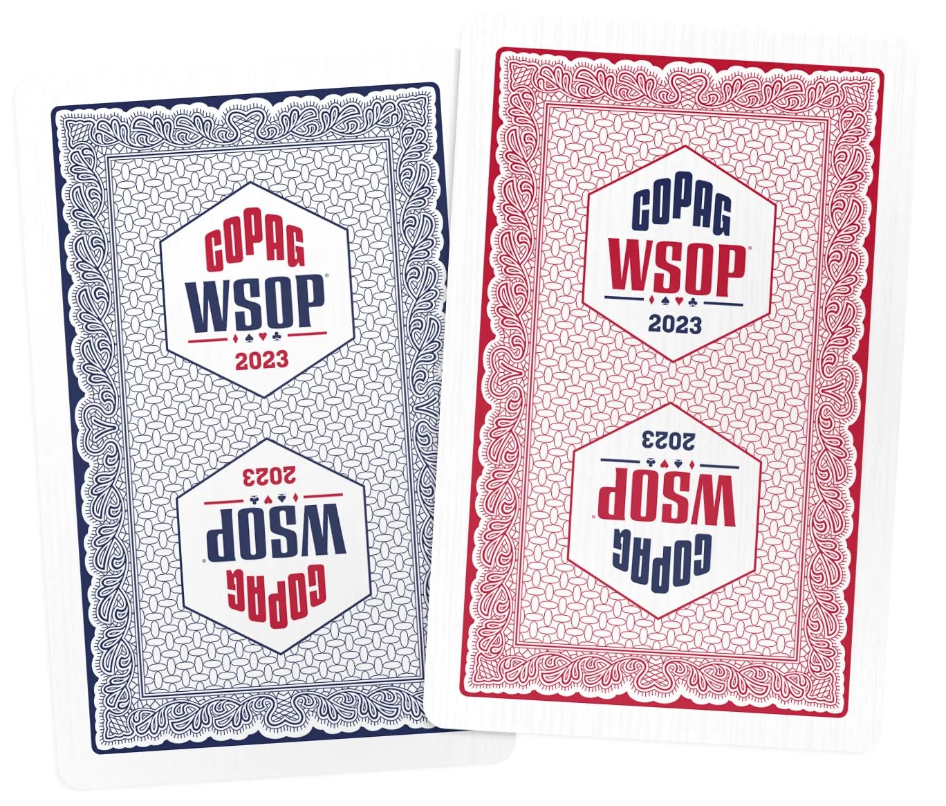 Generic Wsop 2023 Tournament Played 100% Plastic Playing Cards - Narrow Size (Bridge) Blue/Red Double Deck Set (Jumbo Index)