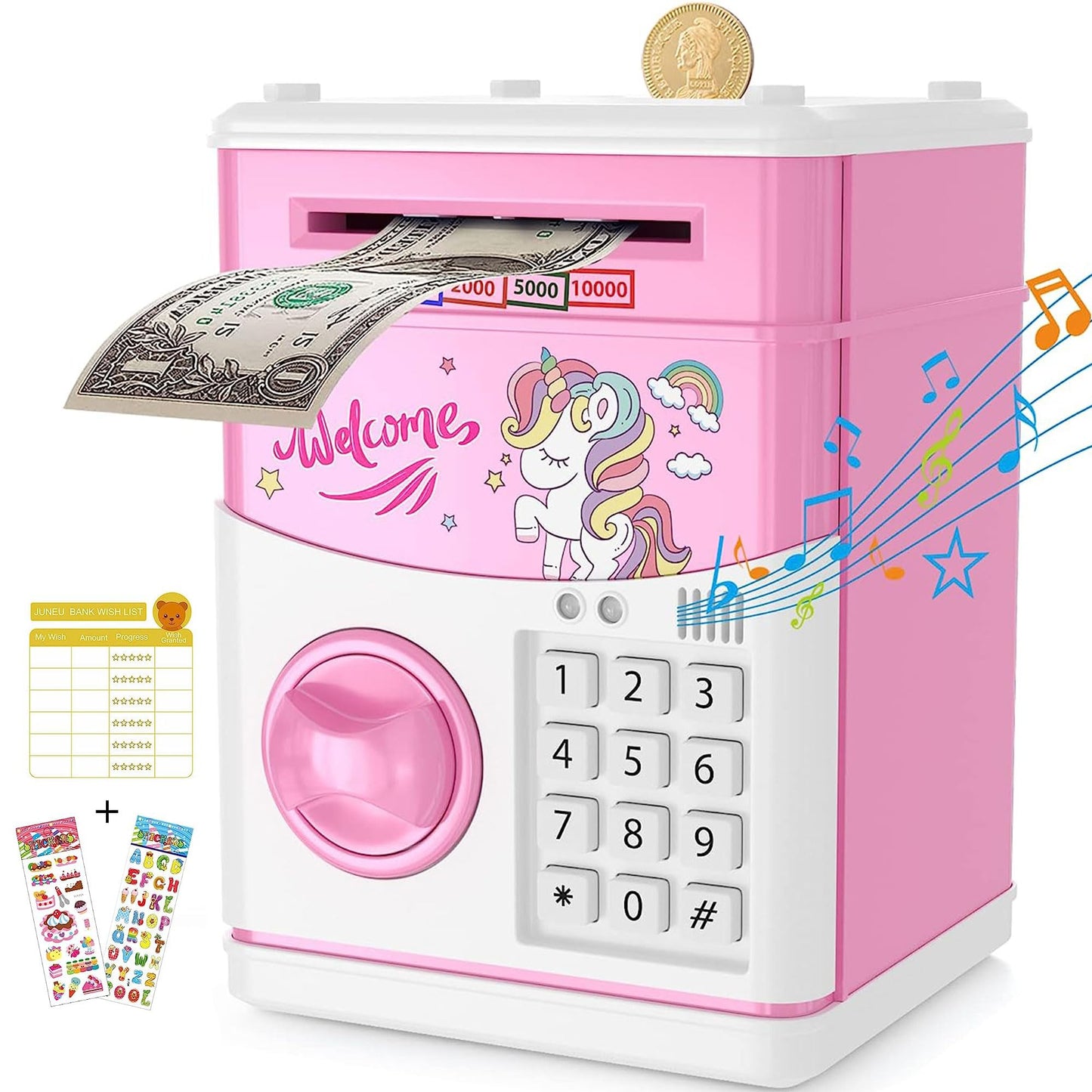 Juneu Unicorn Piggy Bank For Kids,Gifts For 5 6 7 8 9 10 Year Old Girls,Girl Birthday Gift,Toys For Girls,Kids Piggy Bank For Gi