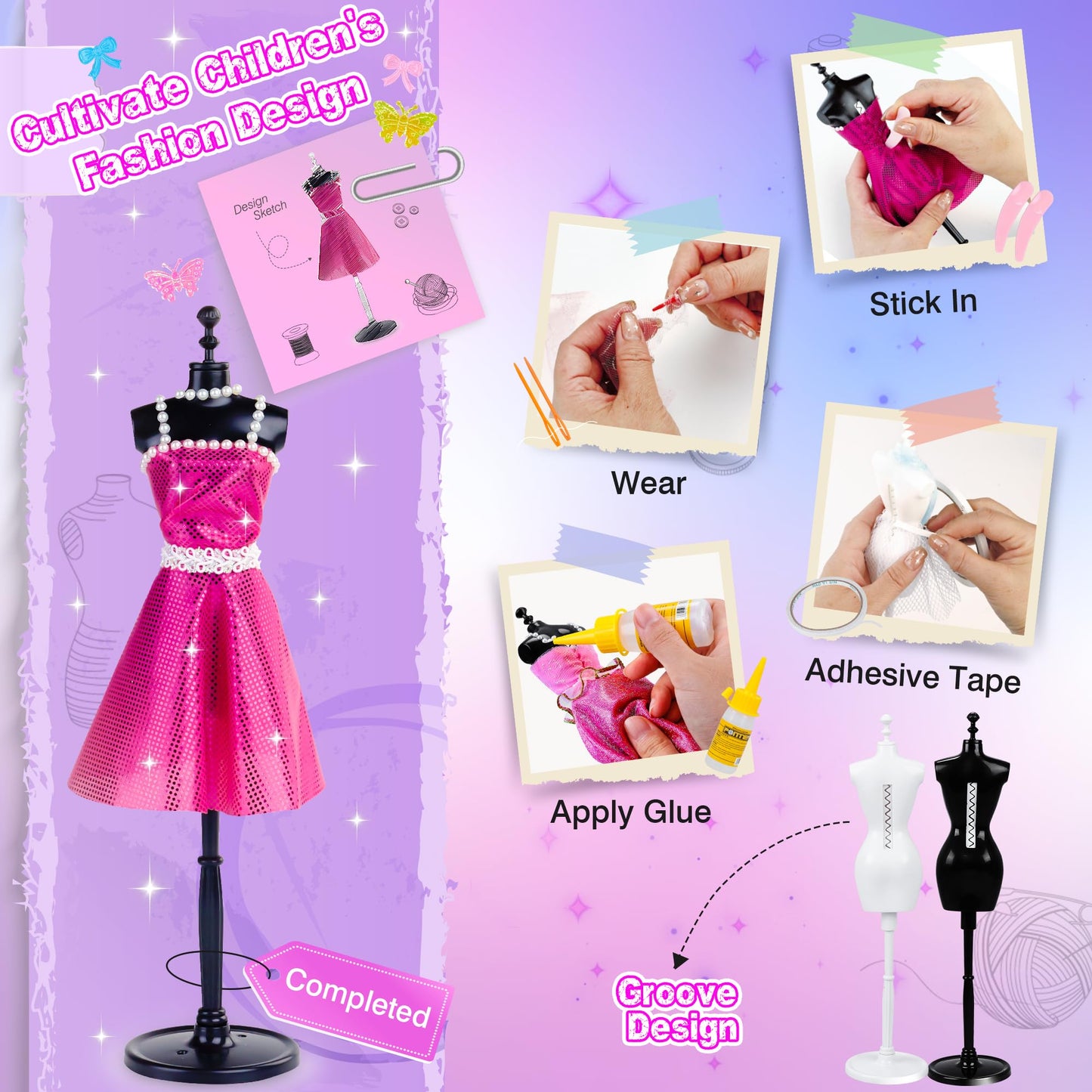 Minifun 800+Pcs Fashion Designer Kit For Girls, Sewing Kit With 4 Mannequins, Diy Arts And Crafts Kit For Kids, Doll Clothes Making Kit, Girl Toys For Age 6 7 8 9 10 11 12 Year Old Gifts
