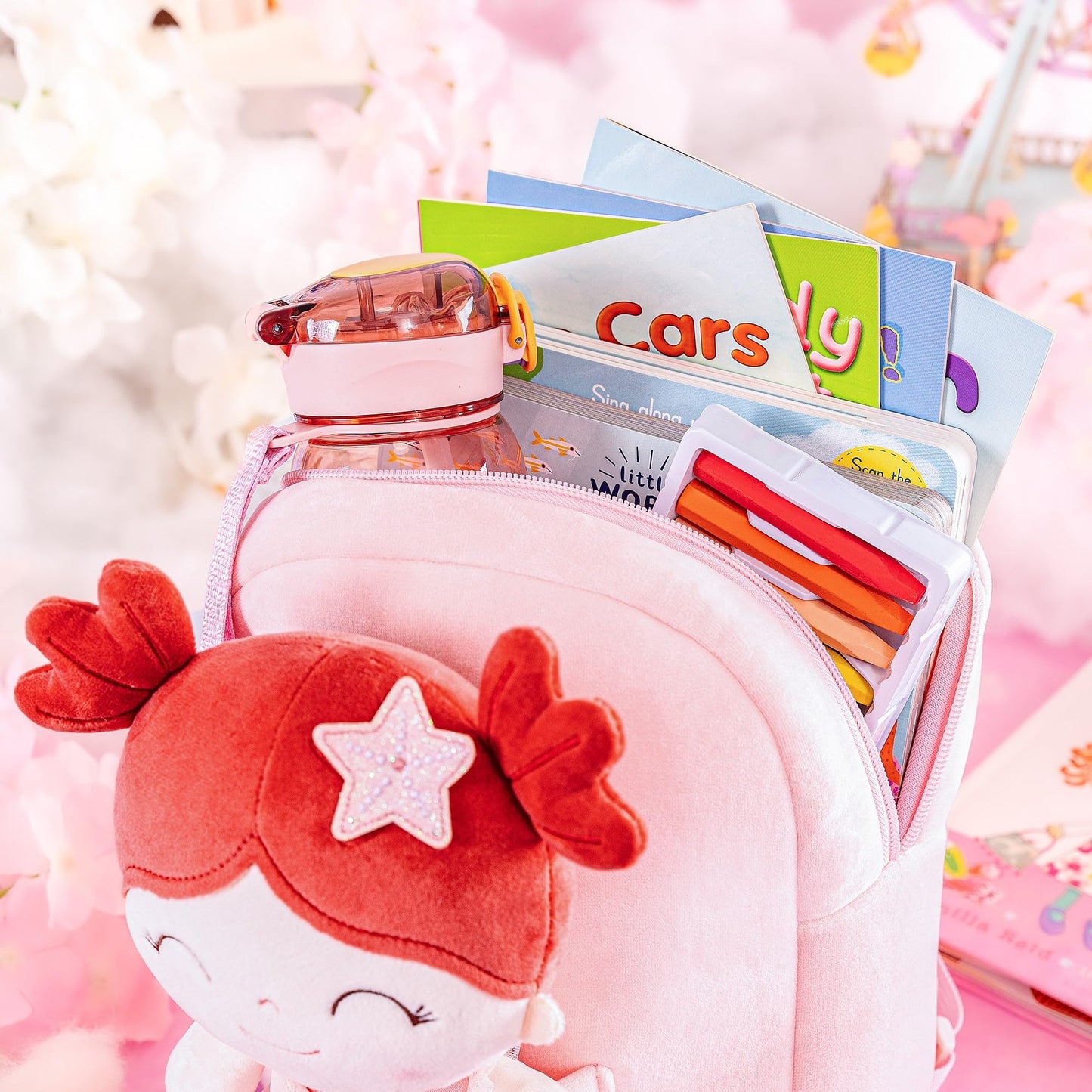 Gloveleya Toddler Backpack For Girls Kids Backpacks Soft Girl Toys Plush Baby Girl Gifts With Plush Princess Mermaid Qearl Doll Red 9'